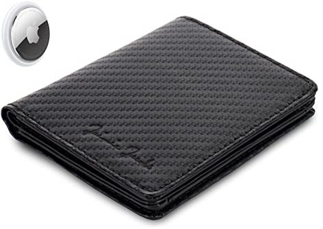 Jaimie Jacobs SLIMSTAR AirTag-Edition mit großem Münzfach dünne Geldbörse Leder Slim Wallet Hochformat Geldbeutel (Carbon)