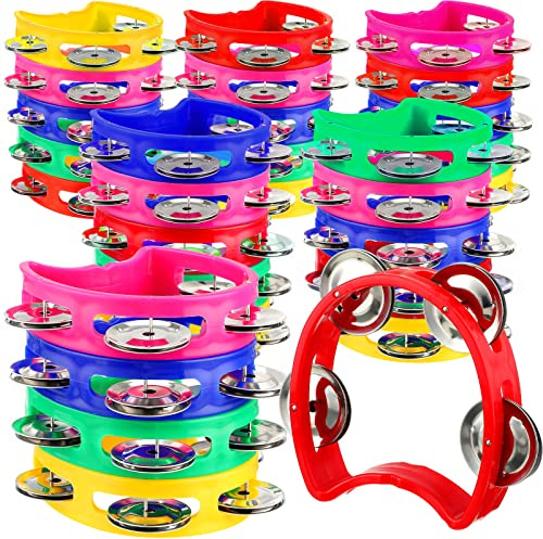 30 Pack Tambourines for Kids Adult, 4 Bells Handheld, Multicolors