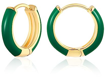 MESOVOR Kleine Goldene Creolen Ohrringe für Damen, 18 Karat Vergoldete Leichte Huggie-Ohrringe | Hypoallergene Ohrringe aus Emaille Geschenke für Mädchen (Dunkelgrün)