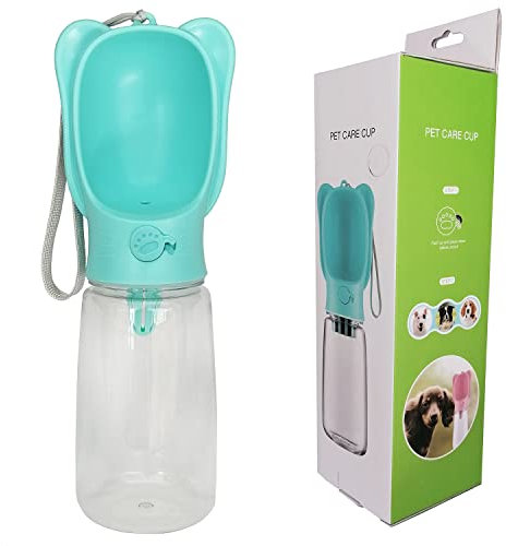Botellas de Agua para Perros Portatil,Botella para Beber al Aire Libre para Mascotas，con Alimentador para Beber,para Caminar al Aire Libre,Viajar, Plástico de Calidad Alimentaria (550ml, Azul)