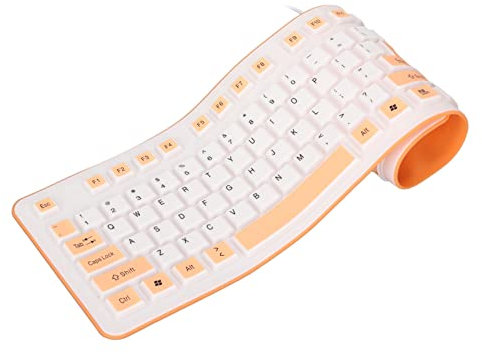Faltbare Kabelgebundene USB-Tastatur, 106 Tasten, Leise, wasserdichte Silikontastatur, Kabellose, Staubdichte Bluetooth-Rollup-Tastatur, PC, Notebook, Laptop(Orange)