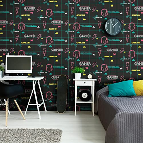 Holden Gamer Wallpaper Retro Gaming Black/Neon Pink 13311