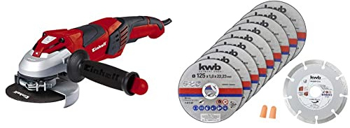 Einhell Winkelschleifer TE-AG 125 CE (1100 W, Scheibe Ø 125 mm, Konstantelektronik, Schutzhaube, Schlüssel im verstellbaren Zusatzhandgriff, inkl. Trennscheibenset)