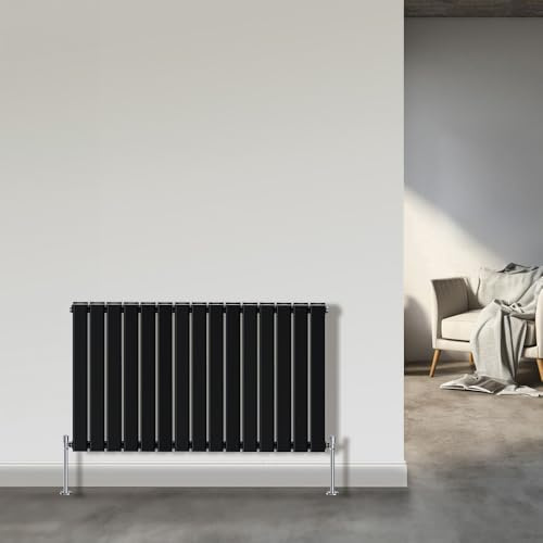 NRG Horizontal Column Designer Radiator Flat Double Panel 600x1020mm Black | Horizontal Radiator, Mild Steel, Central Heating Rad, Modern, Column Radiator, Wall Mounted, for Bathroom, Kitchen, Hallway