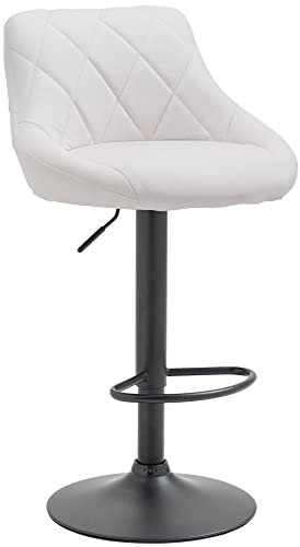 Tabouret De Bar Réglable en Hauteur Lazio Similicuir I Chaise Hauteur De Bar Confortable avec Dossier Et Repose-Pied I Réglable Pivotant, Couleur:Blanc, Couleur du Cadre:Noir