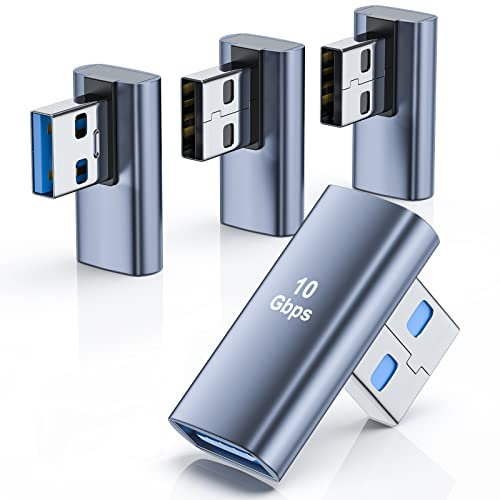 DuHeSin 【4 Stück USB 3.1 90-Grad-Adapter,【2 x linker Winkel】 & 【2 x rechtwinkliger USB-A-Stecker auf Buchse, Adapter für PC, Laptop, Mac, USB-A-Autoladegerät, Powerbank und die meisten USB-Geräte