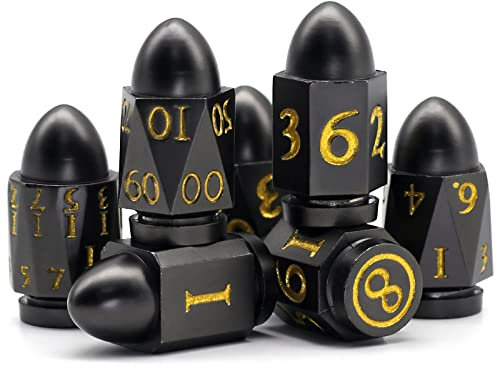 HNCCESG Kugel DND Würfel 7 Stück mit Kasten, Dungeons and Dragons Würfel Set Metall Spielwürfel D&D Würfel Polyedrische Würfelset DND Dice Set (Kugel Schwarz Gold)