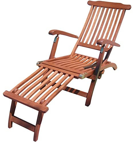 VARILANDO Deckchair, Liegestuhl, Gartenliegestuhl, Sitz- und Liegemöbel für den Garten, Sonnenliege, Eukalyptus Holz geölt aus 100% nachhaltigem Anbau, klassisches Design (Deckchair)