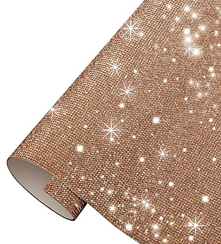Selbstklebende Glitzer Strass Diamant Band,Kristall Strass Diamantband Edelstein Glitzersteine Bling Aufkleber für Party Dekoration Hochzeit Geburtstag Deko DIY Auto Handy Dekoration,Champagner Gold