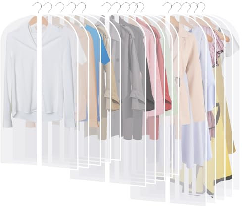 AQXONG 15PCS Custodia Porta Abiti Antipolvere, Protezione per Indumenti Traslucida Pieghevole con Cerniera, 60x100/120/140cm, Antipolvere/Impermeabile/Antitarme/Resistente All'umidità