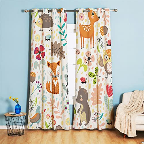 Koudi Blickdichte Vorhänge Kinderzimmer Tiere Eule Blumen Muster Gardinen mit Ösen für Mädchenzimmer, Kinderzimmer, Babyzimmer 160 × 70cm (H × B)