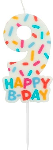 Folat 24119 Kuchen Kerze Cozy Sprinkles Ziffer/Zahl 9-7 cm Geburtstagskerzen für Geburtstag, Geburtstagsdeko, für Kinder Partys, Hochzeiten, Firmenfeiern, Jubiläen, Mehrfarbig, 7 cm