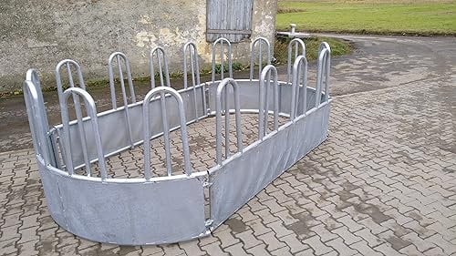 Ovalraufe Rundraufe für 2 Rundballen Heuraufe mit 16 Fressplätzen für Pferde Rinder, 3,5x2,0x1,2m, ohne Dach