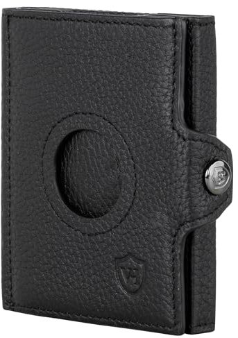 VON HEESEN Airtag Slim Wallet mit Münzfach & RFID-Schutz - Airtag Portmonee Herren klein aus echtem Leder - Mini Geldbörse - Kreditkartenetui Kartenetui - Portemonnaie Geldbeutel (Schwarz)