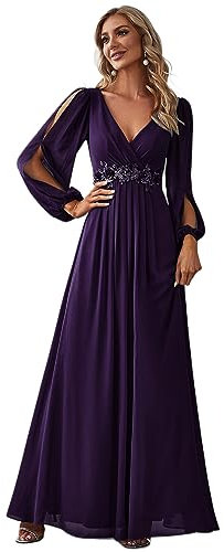Ever-Pretty Vestito da Cerimonia Elegante Linea ad A Scollo a V A Abiti da Sera 00461 Viola Scuro 36