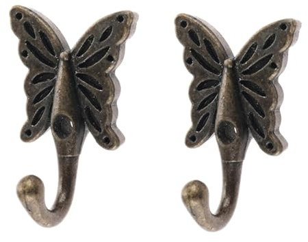 Mgoodoo Butterfly Hooks for Wall,Antique Decorative Wall Hooks 2 Pack Black Zinc Alloy 56 * 35mm Hanging Hooks with Screws, Bronze