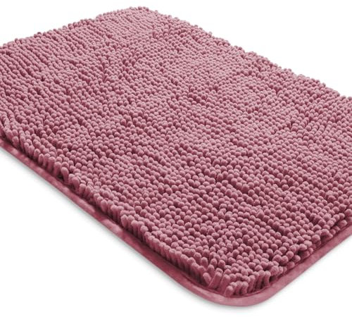 Yeaban Dusty Rose Bathroom Rugs – Thick Chenille Bath Mats | Absorbent and Washable Bath Rug Non-Slip, Plush Rugs for Bathroom Floor, Shower, Sink - 20 x 32
