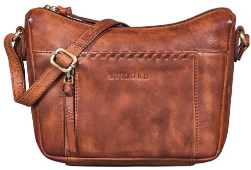 STILORD 'Nia' Damen Umhängetasche Klein Leder Handtasche Frauen zum Umhängen Vintage Kleine Geflochtene Lederhandtasche Lady Elegant Abendtasche Hand Tasche Echtleder, Farbe:brandy - cognac