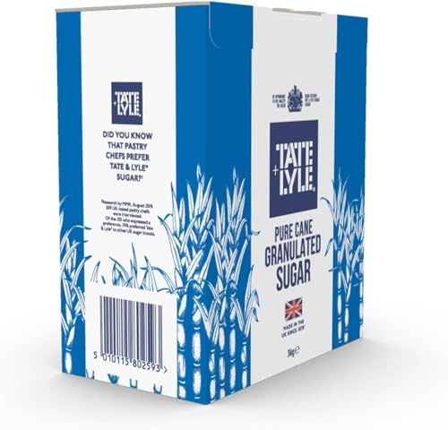 Tate & Lyle - Granulated White Sugar - Versatile Pure White Cane Sugar for Everyday Sweetening, Cooking & Baking - Consistently Fine Quality - UK Packed - 1 x 3kg