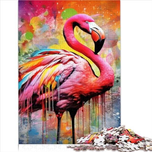 Puzzle 1000 Teile Kunst Psychedelischer Flamingo kreative runde Puzzles für Erwachsene und Kinder Holzpuzzles Puzzles für Erwachsene Geschenke 1000 Teile (75 x 50 cm)