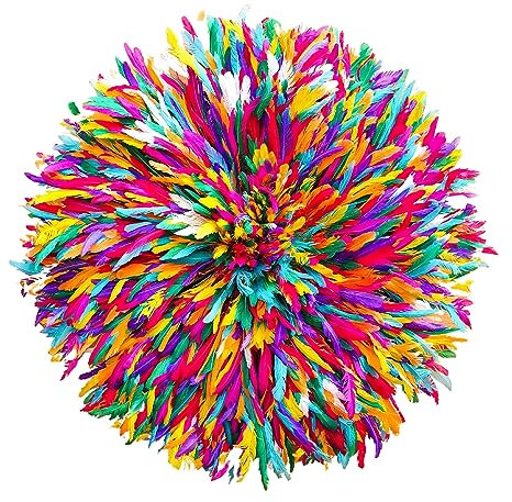 Juju Hut Regenbogen mehrfarbig [4 Größen] Abudance Manisfestation Bamileke Feder Wanddekoration handgefertigt (50 cm)
