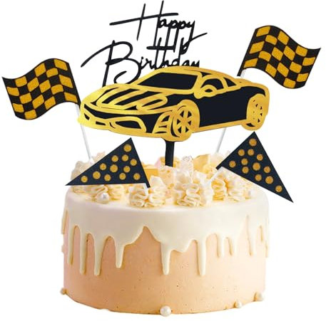 5 Stück Sportwagen-Flaggen-Einsätze, Geburtstagskuchen-Dekorationen, Auto-Kuchen-Einsätze, Kreative Einsätze Für Männer Und Jungen, Geeignet Für Kuchen-Party-Dessert-Dekorationen