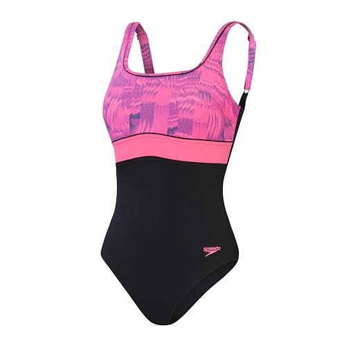 Speedo Shaping ContourEclipse Printed 1 Piece Badeanzug für Damen, Schwarz/Pink, 40