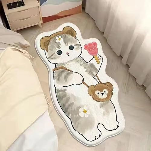 POPUPWAVE Teppich Waschbar für Schlafzimmer 40 x 120 cm, Niedlicher und lustiger Kinder-Teppich, modern, Bedruckt, weiß, unregelmäßige Form für Eingangsbereich(DREI Hunde) (Blumen und Katzen)