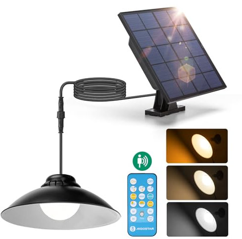 Aigostar Luce Solare Led Esterno con sensore di movimento 50W 500LM Lampade da Esterno solari con Telecomando IP65 Impermeabile, temperatura colore regolabile 3000K/4000K/6500K, Lunghezza cavo 3M