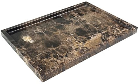 GHYFGD Natural Marble Tray for Bathroom Countertop, Dark Brown Marble Stone Tray for Kitchen Counter (Coffee Net, 12 x 8)
