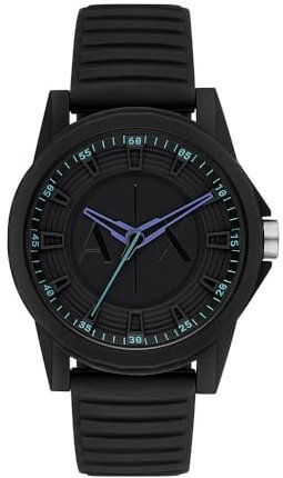 Armani Exchange orologio per uomo, movimento al quarzo e cassa orologio per 44 mm con cinturino in acciaio inossiorologio perbile, pelle o silicone, Nero e viola