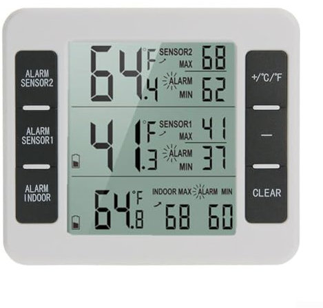Fridge Temperature Wifi Alarm, LCD Digital Freezer Thermometer, Indoor Outdoor Wireless Digital Freezer Alarm Thermometer(1X sensor)