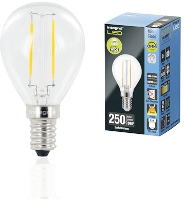 Integral LED E14 Omni-Filament Tropfen Warm 2700K, 250LM, 2W (entspricht 25W) Nicht dimmbare Lampe - 4 Packung - Energieeffizient. Für Schlafzimmer, Flur, Wohnzimmer & mehr