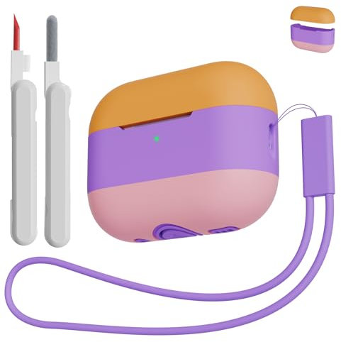 KOKOKA Kompatibel für AirPods Pro 1. und 2. Generation Silikonhülle Hülle Case mit Reinigungsset und Silikonband, Stoßfeste Weiche Schutzhülle für Airpods Pro 2 2023/2022/2019, Apricot Violet Pink Mix