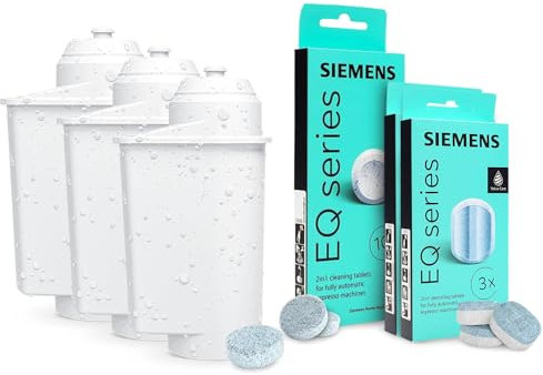 SIEMENS Pastillas de limpieza + 2x pastillas descalcificadoras + 3x filtro de agua para Serie EQ
