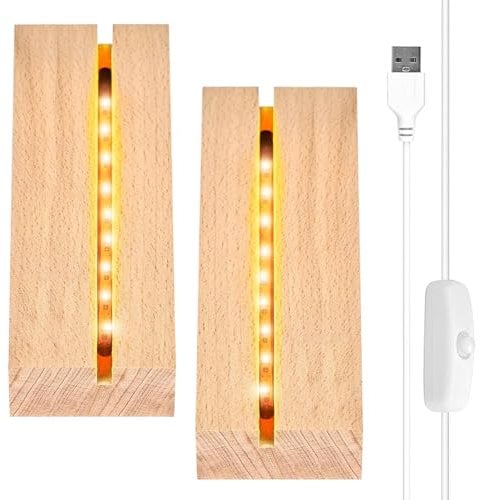 JOKILY LED Sockel, 2 Stück Lichter Display Basis, Holz Desktop Leuchten, Rechteckige Beleuchtete Lampensockel Mit USB Schalter für Dicke DIY Acrylplatte Kristallglas Dekoration
