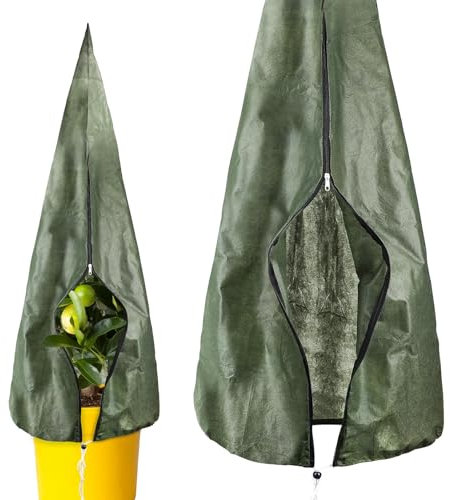 Supaway Funda de Invierno para Plantas Funda de Invierno para Plantas de Exterior Resistente a los Rayos UV No Tejida con cordón y Cremallera para Olivo, rosal, Planta de Tina, 150 x 75 cm