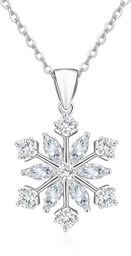 LINSTER Schneeflocken Halskette für Damen 925 Sterling Silber Weiße CZ Winter Party Mode Blume Halskette mit Schneeflocken Anhänger Weihnachtsschmuck für Frauen