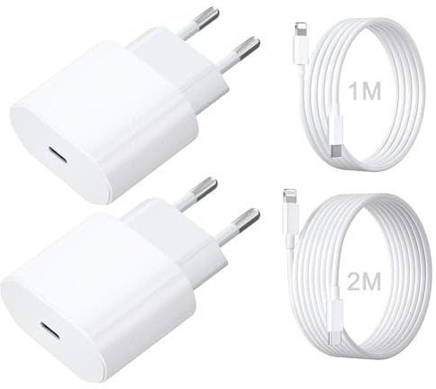 Dual 20W USB C Ladegerät Mit iPhone Ladekabel 2M + iPhone Ladekabel Schnellladekabel 1M, 4-Pack USB C Netzteil Stecker Power Adapter