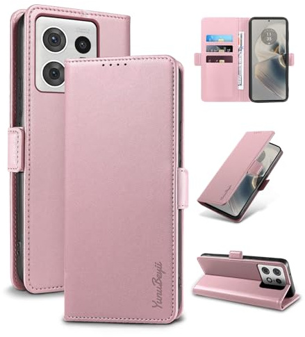 Yunubeyii Cover Libro per Motorola Moto Edge 50 Pro,Rosa | Blocco RFID,Luxury PU Pelle,Portafoglio,Card Holder,Magnetic Phone Custodia,Kickstand,Protettiva,Antiurto