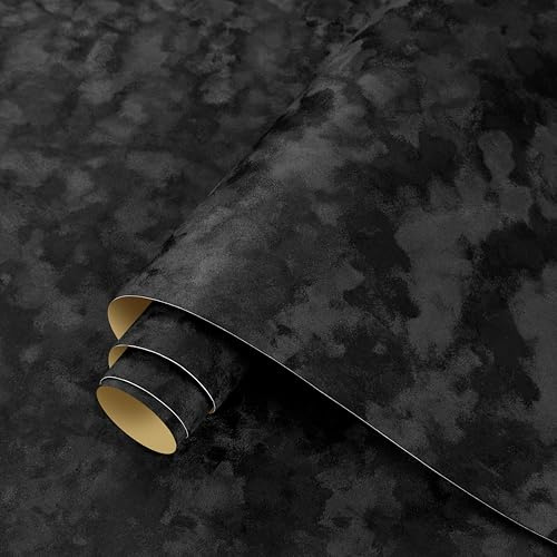ReWallpaper Papier Peint Mural Velours Noir Film Decoratif Adhesif Meuble Armoire Bijoux 44.5CMx2M Vinyle Adhesif Floqué Vintage Papier Peint Tissus Autocollant Velours Noir Fond d'Écran