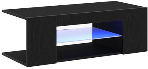 vidaXL TV Cabinet - Black Oak, Engineered Wood, LED Lighting, Glass Shelf, 90x39x30 cm Entertainment Unit