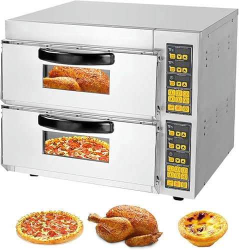 Horno de pizza comercial de 16 pulgadas con doble piso, horno eléctrico, tostador, asador, capacidad de 40 l, acero inoxidable, para restaurante, hogar, pizza, pan, tartas, barbacoa, postres y kebab