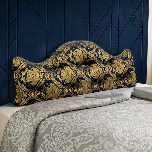 Vintage Polster Kopfteil Bett 140 Rückenkissen Bestickt, Blumen Wandpaneele Gepolster Lesekissen für Bett und Sofa, Wandkissen Cozy Lesekissen (Marineblau)