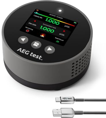 AEGTEST HOUND-1085 - Detector de radón, monitoreo de radón a largo plazo para el hogar, portátil y recargable, alarmas audibles y visuales, pantalla LCD TFT a color, pCi/L o Bq/m³, gris