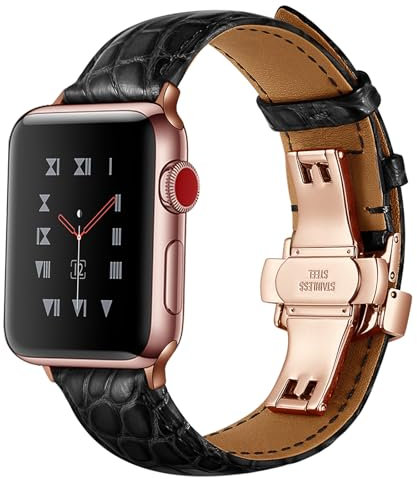 Compatible con Apple Watch 49 mm, 46 mm, 45 mm, 44 mm, 42 mm, 41 mm, 40 mm, 38 mm, cierre de cocodrilo para iWatch Ultra 1 2 Series 10 9 8 7 6 5 SE 4 3 2 1 (negro/oro rosa, 49 mm/46 mm/44 mm/45 mm/42