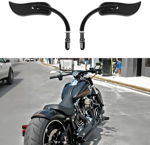 DREAMIZER Motorrad Rückspiegel 8mm 10mm in Blattform Seiten Spiegel 360 Grad Schwarz, Kompatibel mit Harley Softail Dyna Sportster Street Bike Scooter Chopper Cruiser