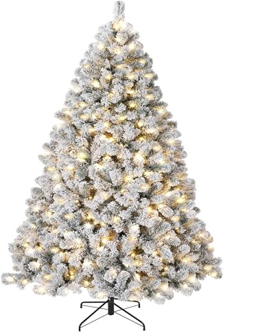 Garvee 6 ft Künstlicher Weihnachtsbaum 180 cm Mit Beleuchtung Weiß Schneeflocken LED Tannenbaum Für Weihnachten-Dekoration Mit Warmlicht