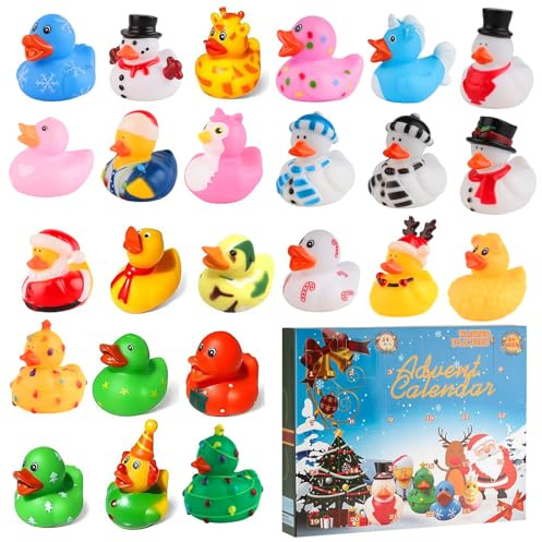 24 Duck Advent Calendar - Kreativer Adventskalender Ente, Beliebter Adventskalender Kids, Weihnachten Kinder Mädchen Junge, Weihnachtskalender Knobelspiele Gummiente Tiere