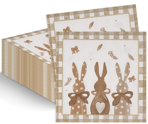 AIZHAZHA 40 Stück Osterservietten, 33x33cm Servietten Ostern Hase, Tischdeko Ostern Servietten, Osterservietten Nostalgie, Papierservietten für Oster Deko Tisch Frühlings Party Dekoration